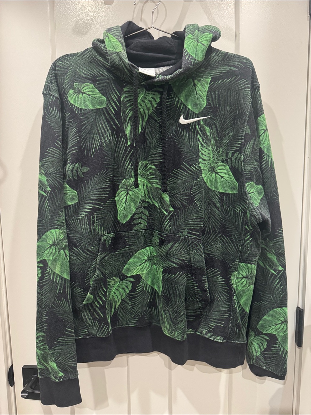 Nike Black Hoodie with Green Tropical Leaf Print Monstera Medium